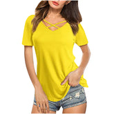 Damen T-Shirt mit V-Ausschnitt und ausgestellten Ärmeln